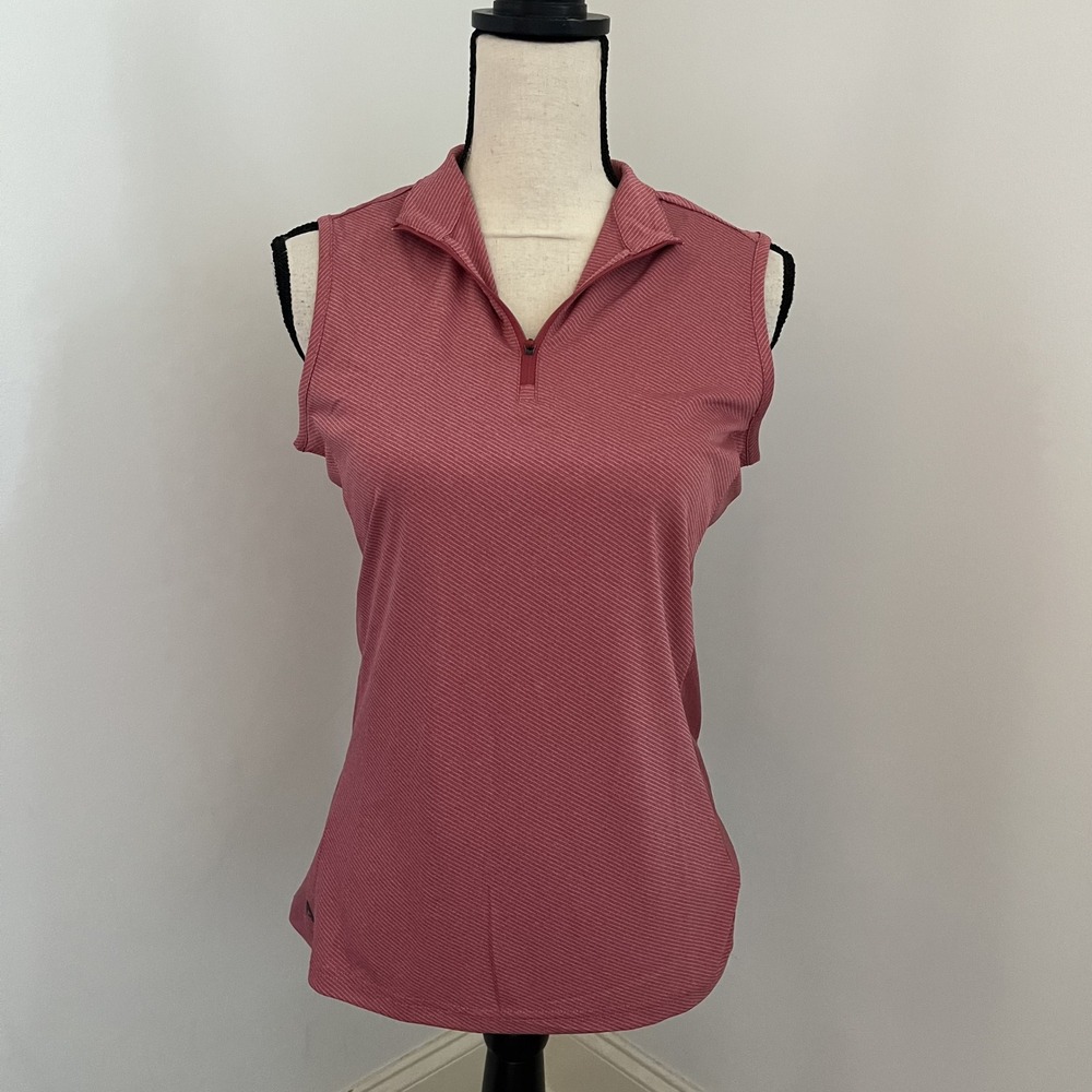 Antigua Sleeveless Golf Polo Shirt sz XS Red Pink Stripe Quarter Zip Tennis Prep